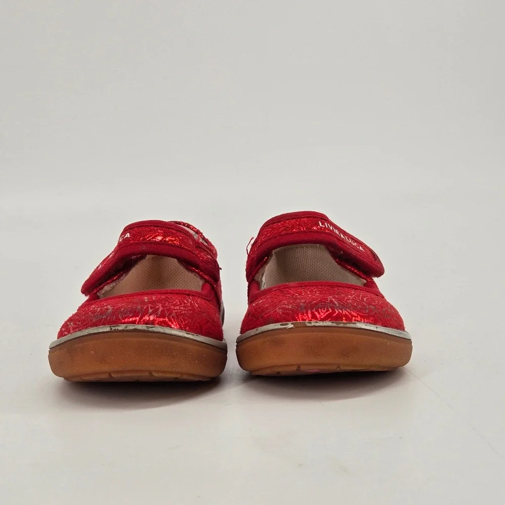 Livie Luca Toddler Girls 6 Red Metallic Foil Rose Mary Jane Shoes Festive Casual